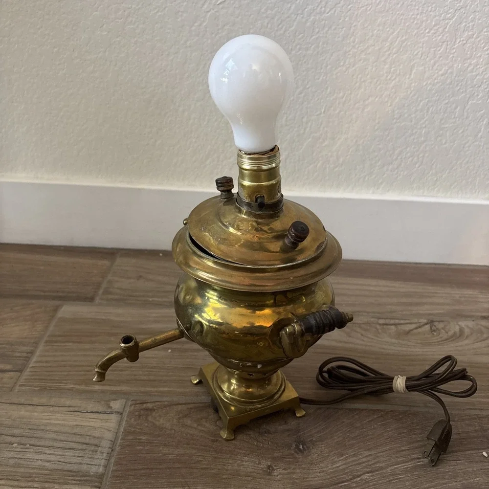 Vintage Brass Samovar Table Lamp Beautiful Lamp Used, Tested, Working 10